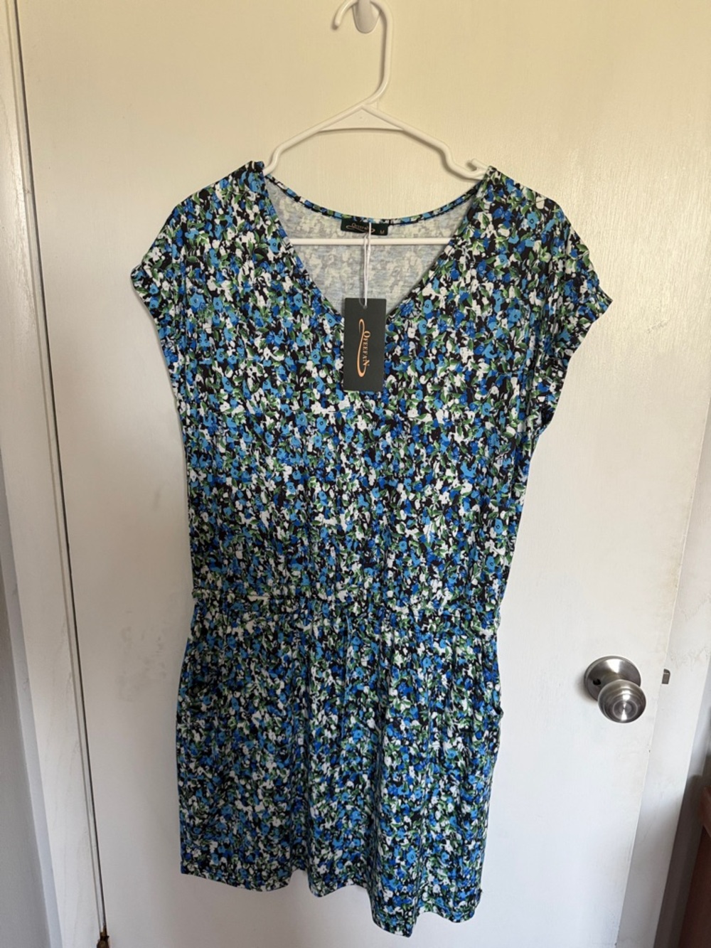 Blue Floral V-Neck Women’s Dress